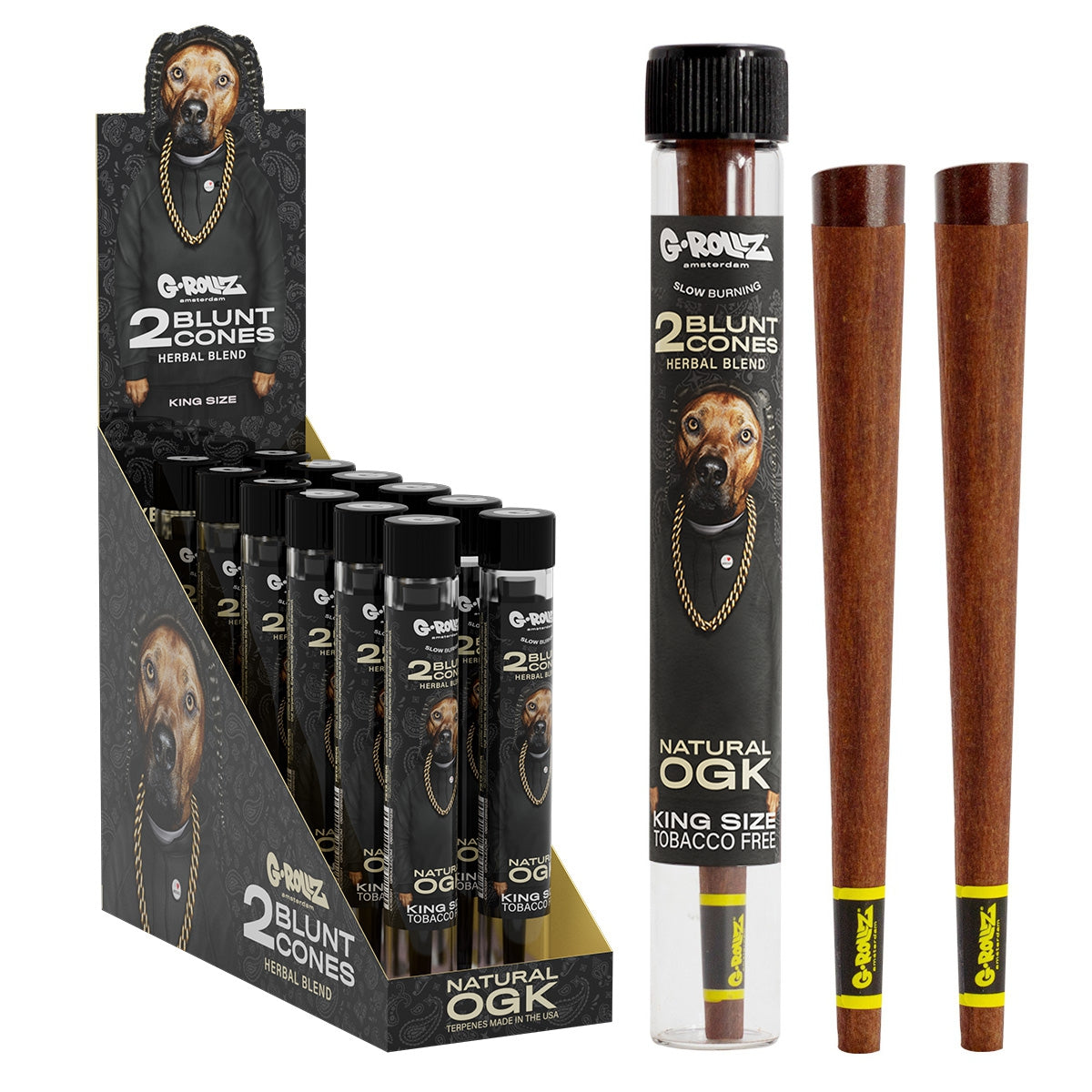 G-Rollz "The Dog" +  "Cheech & Chong" Terpene Infused Herbal Blunt Cones, 2 Stück